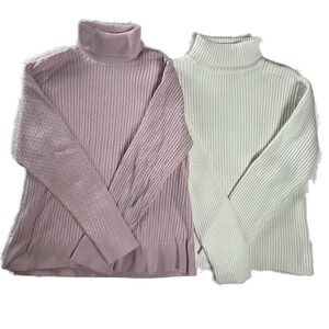 XL Turtleneck Sweater Bundle Ribbed Cable Knit Cream Blush Classic